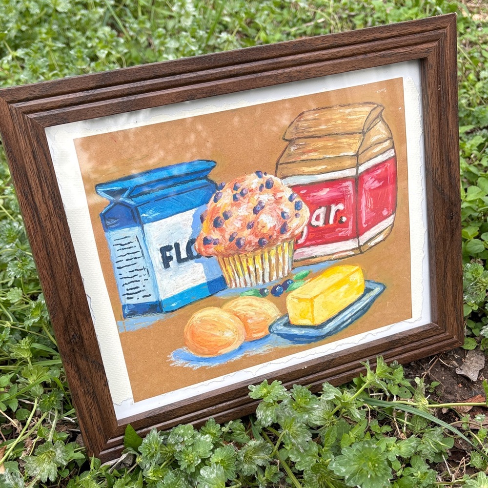 Rustic Brown Framed Kitchen Art with Muffin Design